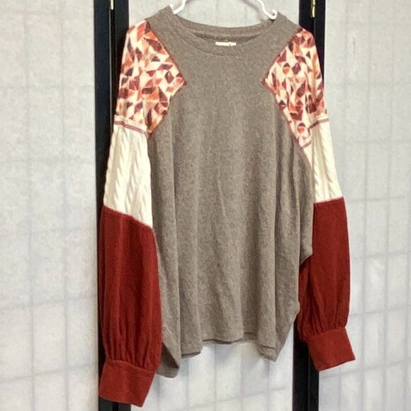 Maurices XL Long Sleeve Scoop Neck Dolman Top Mixed Fabric Pullover Blouse - Picture 4 of 13